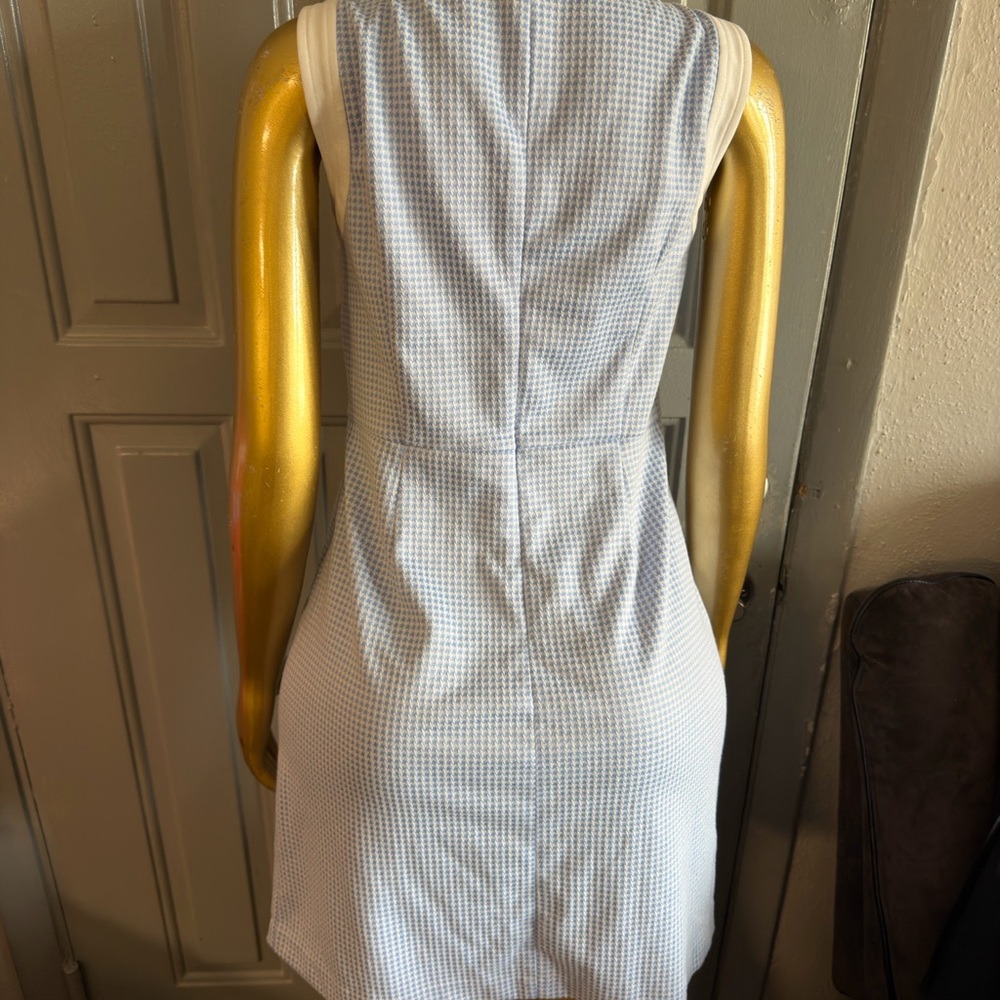 Tommy Hilfiger Light Blue and White Sleeveless Button-Front Mini Dress - Picture 4 of 5
